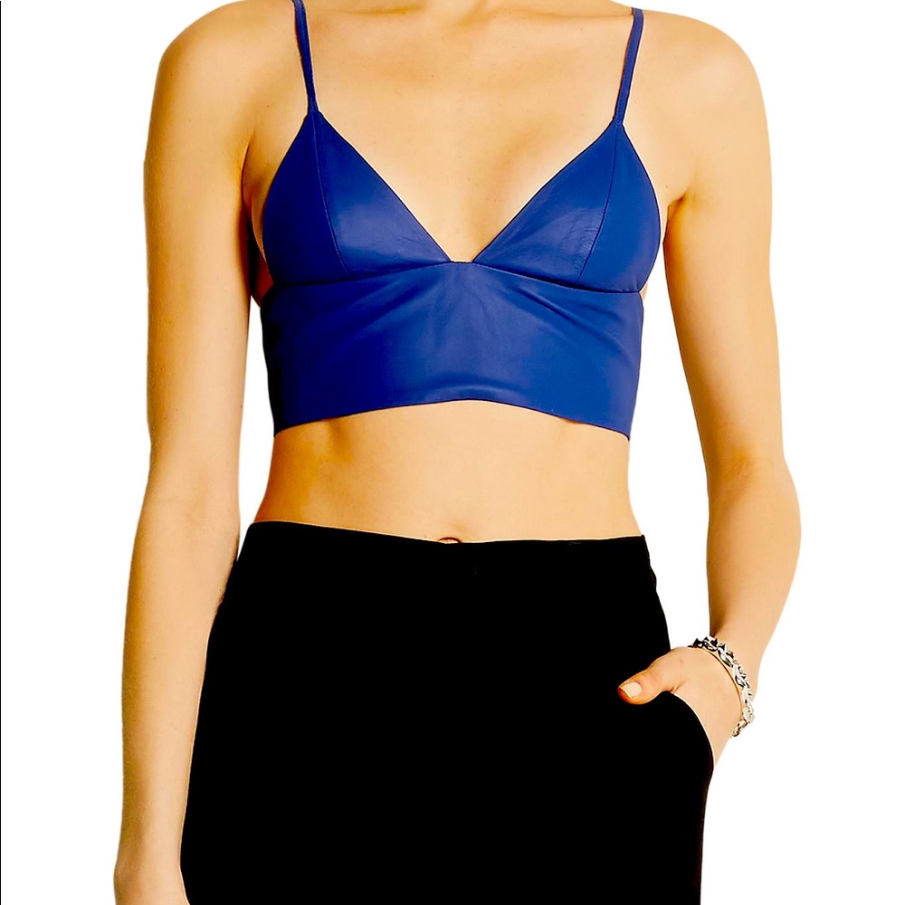 NWT T Alexander Wang blue leather bra top Large